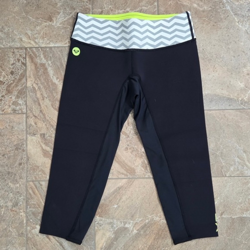 Roxy‎ Neon Yellow and Black Leggings Women 10 Exercise